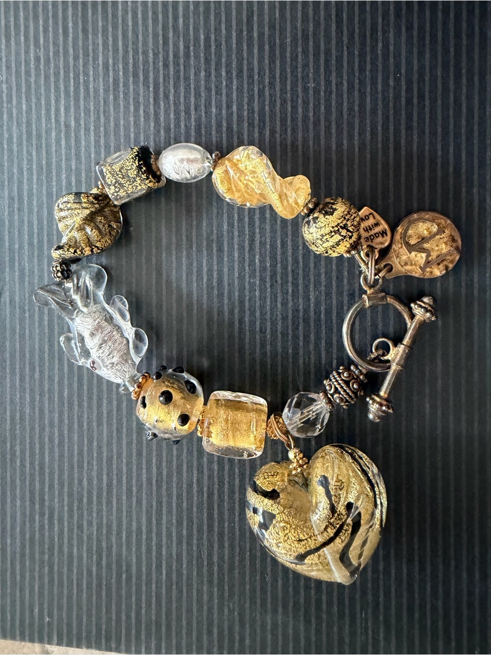 Gold & Clear Glass Heart Charm Bracelet - Women Jewelry Bracelets